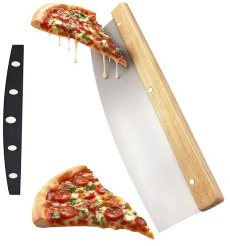 Frutilexia Coupe Pizza, 32.2cm Trancheuse à Pizza en Acier Inoxydable, Couteau à Pizza Professionnel, Roulette à Pizza, Couteau Pizza avec Manche en Bois et Housse de Protection, Découpe Précise