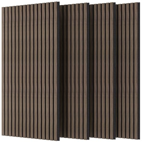 VOUNOT® 4x Paneles Acústicos Decorativos MDF 120x60x2,1cm con Fieltro Poliéster Insonorización Acústica Pared Absorción de Sonido Pared de Láminas Listones 3D para Salón Despacho Encimera Roble Oscuro