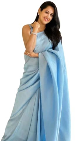 Aqila Attire Women's Traditional Designer Saree with unstitched Blouse Piece – Elegant Wedding, Party & Festive Wear Silk Blend Saree (Light Blue)