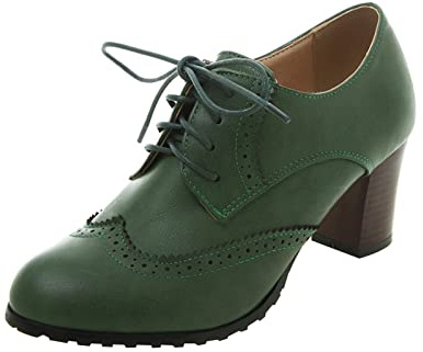 Zapatos con cordones para mujer, clásicos, retro, vintage, con tacón de bloque, zapatos de traje, cómodos, zapatos de negocios, botas de invierno, zapatos de noche, botas de tobillo, verde, 40 EU