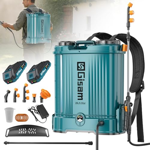 20L Pulverizador de Mochila a Presión con2*2.0Ah Batería Recargable, 120 PSI Pulverizador Electrico con 5 Boquillas Incluidas&Lanza de Acero Inoxidable para Jardín y Agricultura