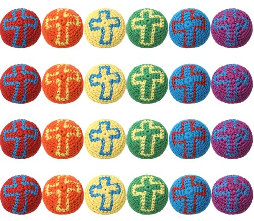 Teyva Daily 24 Pcs Knitted Sack Balls Christian Juggling Balls Religious Cross Hacky Ball for Easter Game Sunday School and VBS Supplies Indoor and Outdoor Playtime Activities