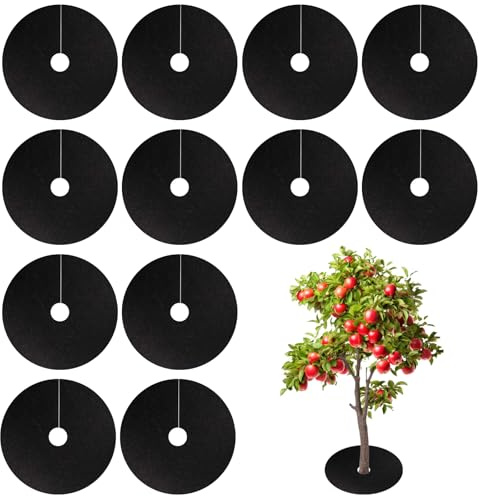 GAESHOW 12 stycken ogrästyger för trädskydd, markväv mot ogräs rund vattengenomsläpplig, nedbrytbar mulchring, växtskydd för ogräsbekämpning, rotskydd, 52 cm