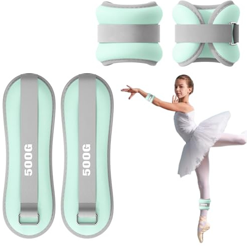 Pesi per Caviglie 2 Pezzi, Cavigliere Pesi per Piede/Polso - Adatti a Principianti e Bambini per Esercizi di Danza, Camminata, Jogging e Fitness (Verde, 0,5KG)