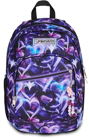 Seven Zaino Scuola Dual LOVEPASS, Doppio Scomparto, Viola, 32 L, Multifunzione, Tasca attrezzata, Tasca laterale porta borraccia, Scomparto porta pc ablet, Scuola media e superiore, Bambina, Ragazza