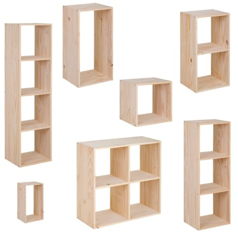 KUBIK Regal-Serie Kiefernholz Massivholz-Würfelregal | Verschiedene Größen | Anbauteile ergänzbar | Raumtrenner | Standregal | Kiefer Massiv | Bücherregal (1x1)