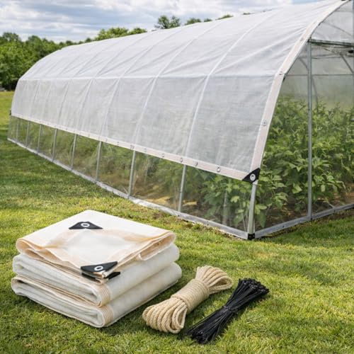 Tela de Sombra Blanca 50% con Ojales, Malla de Sombreo HDPE para Invernadero, Toldos Exterior Terraza, Malla Ocultacion para Verduras, Gallinero, Perrera, Patio(3x5m)