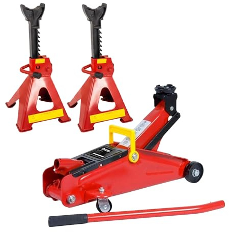 Yasta Cric Idraulico Auto 2T a Carrello + Coppia Cavalletti Auto 3T