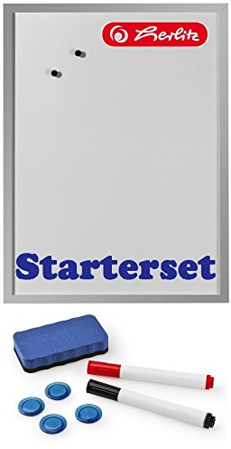 Herlitz 10524627 Whiteboard und Magnettafel (silbernen Holzrahmen, 40 x 60cm) weiß (Whiteboard 40x60cm, blau | Starterset, 1)