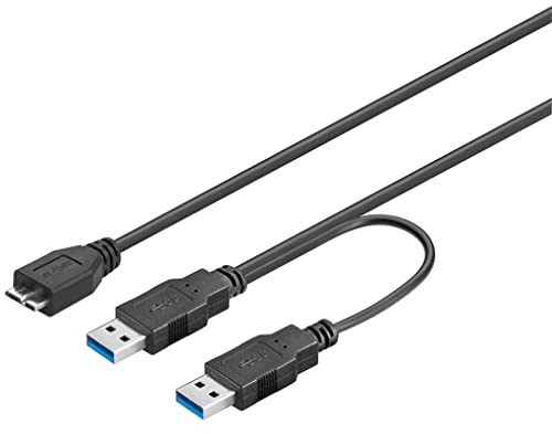 PremiumCord Cable de Alimentación USB 3.0 Y, Micro USB B Macho a 2x USB A Macho, Cable de Datos Superspeed ​​Hasta 5Gbit/s, Color Negro, Longitud 0,5m