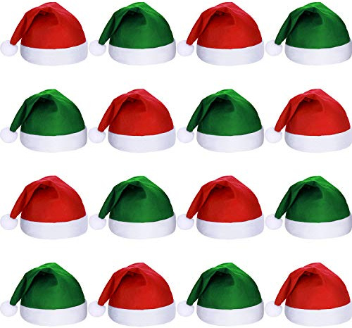 SATINIOR 16 Pièces Chapeau de Père Noël en Tissu Non Tissé Chapeaux de Santa Claus pour Adultes (Vert et Rouge)