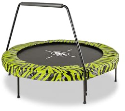 EXIT Toys Tiggy Junior Trampolin mit Stange - ø140cm - Für Kleinkinder - Innen- und Außenbereich - Mit Gummibändern für sanftes Springen - Einzigartiges Design - Schwarz/Grün