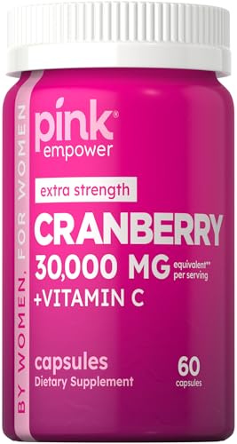 PINK Cranberry Pills for Women | Supports Urinary Tract Health | 60 Capsules | Plus Vitamin C | Non-GMO & Gluten Free Extract Supplement