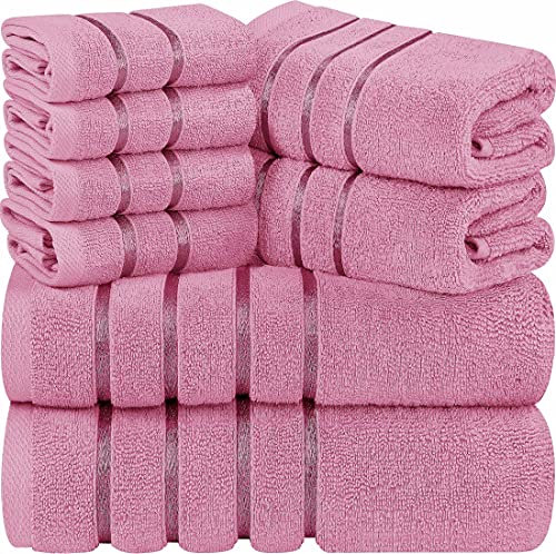 Utopia Towels Pink Towel Set 8-Piece - Viscose Stripe Towels - 600 GSM Ring Spun Cotton - Highly Absorbent Towels (Pack of 8)