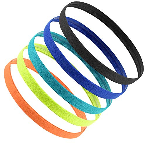 Jinlaili 5 STK Sport Stirnband Dünn, Kinder Elastische rutschfeste Stirnbänder, Sport Haarband Silikon für Kinder, Damen, Frauen, Mädchen