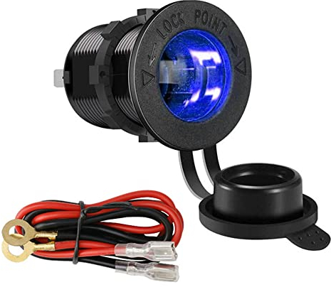 ETOPARS Zócalo del Encendedor de Cigarrillos del Coche, 12V Motocicleta Enchufe para Encendedor de Cigarrillos Cargador Energía Outlet Impermeable Luz Azul con Cable 100cm