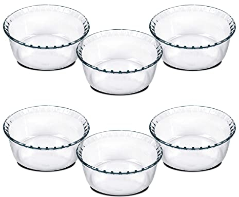 Lot de 6 moule soufflé rond, moule en verre fileté, plateau réfractaire, plat à four moule de cuisson, capacité 1.4 L - Diamètre 18 x Hauteur 8.2 cm -JUANIO-