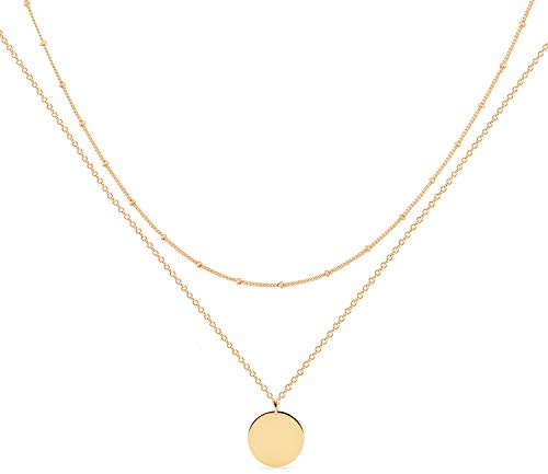 Jenosy Dainty Disc Necklace for Women Personalised Disc Pendant Necklace 18K Gold Plated Necklace Adjustable Choker Necklace Gold Layered locket Necklaces Trendy Party Jewellery Gift