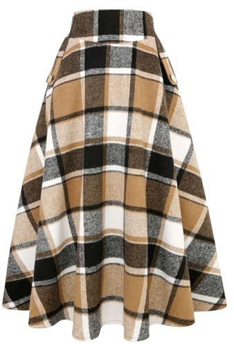 Fall Dresses for Women 2025 Casual Plaid Wool Tartan Sweater Tweed Flannel Corduroy Dress Long Maxi Skirt, Plaid Brown New, S