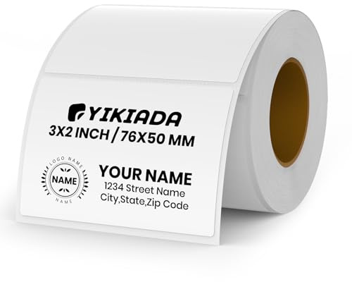 YIKIADA Étiquettes thermiques blanches en vinyle de 50 × 76 mm, rouleau rectangulaire auto-adhésif, adhésif pour adresses, résistant à l'eau, pour nom, code-barres, code QR, DIY, 500 unités