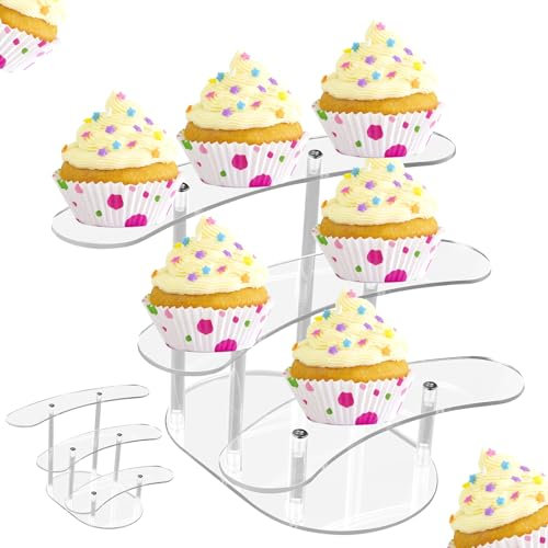 Supporto per Cupcake, Alzata per Dolci in Acrilico, Torre Dessert 3 livelli Decorazioni Feste di Compleanno Ragazze e Bambini Matrimonio Compleanno Showers Torte Dessert tè Pomeridiano