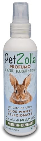 PETZOLLA Profumo Per Conigli - Elimina Odori, Idratante, Ph Neutro, Ecologico E Sicuro Per - Antiparassitario Con Olio Di Neem Bio, Timo E Argan, Pelo Morbido e Lucido - 150 ml
