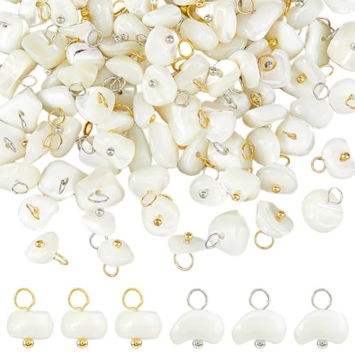SUPERFINDINGS 100 piezas de conchas de troco natural colgantes de conchas de playa colgantes blancas con latón dorado y plata lazos de verano conchas colgantes para manualidades