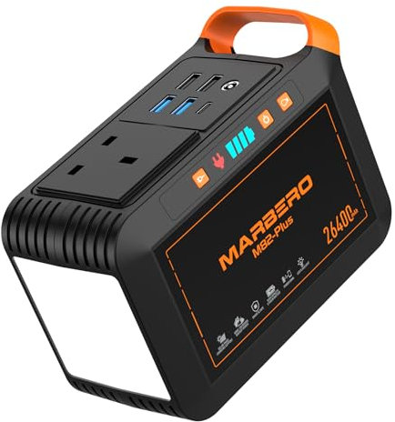 MARBERO Portable Power Station 98Wh Lithium Battery Backup Power Bank with AC Outlet 120W Max Solar Generator with LED USB DC Outputs for Camping Emergency Outdoor Adventure Picnic Fishing Travel RV