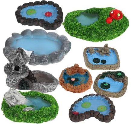Toyvian 9 Piezas Piscina De Micro Paisaje Plantas De Estanque Al Aire Accesorios De Jardín En Miniatura Mini Estanque Paisaje Estatuillas De Jardín En Miniatura Minifiguras Resina