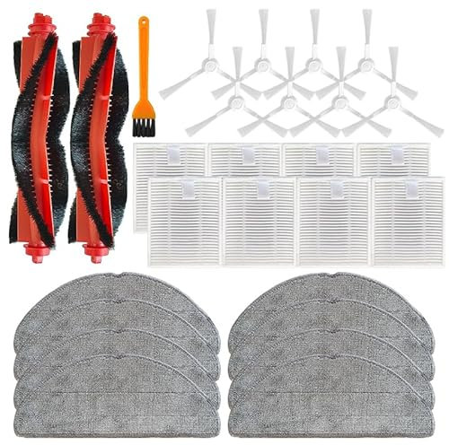 Kit de accesorios de repuesto compatible con aspiradora robot Xiaomi S20, D106, incluye 2 cepillos principales + 8 cepillos laterales + 8 filtros HEPA + 8 paños de fregona