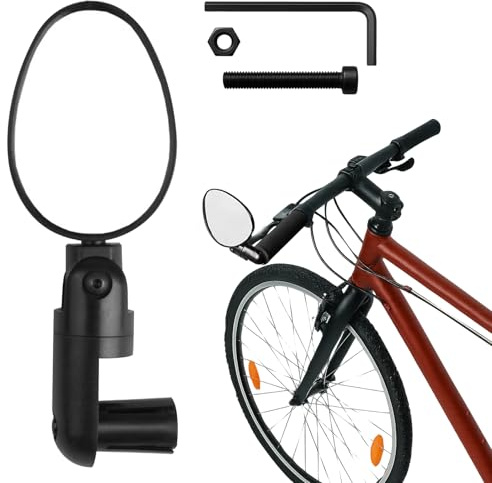 Huybaa Specchietto retrovisore per bici HD per tutte le estremità del manubrio (sinistra e destra), specchio convesso regolabile a 360 gradi, universale per bici elettrica (1 pezzo)