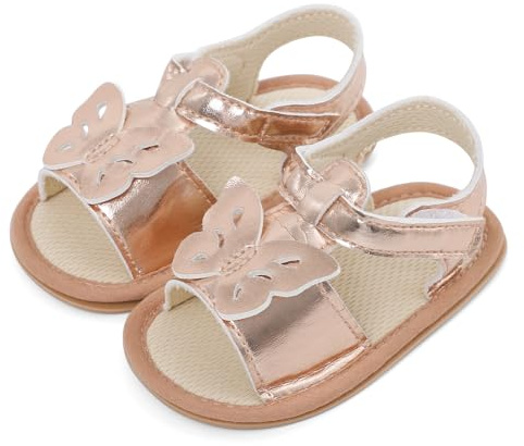 LACOFIA Babysandaler flickor sommar krypskor halkfria baby första lära-gå-skor, Fjäril guld, 12-18 månader