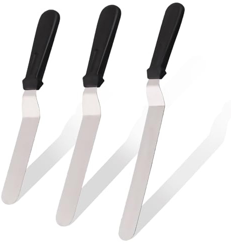 3 PCS Spatule Coudée Professionnelle 15 cm 20 cm 25 cm pour Lissage Gâteau, Décoration Crème, Spatule Crêpe Inox et Ustensiles Cuisine Polyvalents