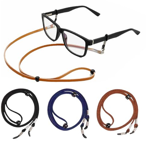 3 Pcs Adjustable Eyeglass Strap,Glasses Straps,Universal Glasses Straps,Universal Leather Eyeglass Chain,Lanyard Non-Slip GlassesStraps,Glasses Chain Adjustable Spectacle Neck CordGlasses