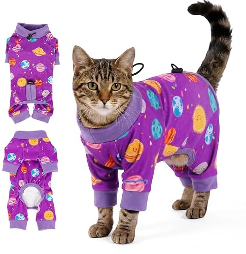 Katzinst Cat Bodysuit, Post Spay Neuter, Protect Stitches, Adjustable Neckline, For Cats, Purple M