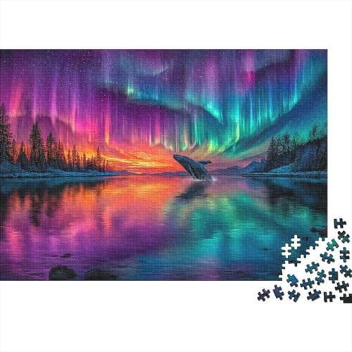 Norra Lights Sjö Pussel 1000 Stycken Vuxen Papper Natthimmel Färgglad Koppla av Koncentration Familjemöbler Present 70x50cm/1000st