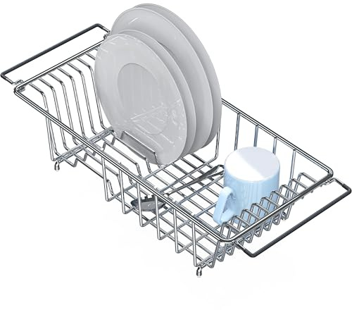 Simple Houseware Over Sink Counter Top Stainless Steel Dish Drainer Drying Rack, Chrome