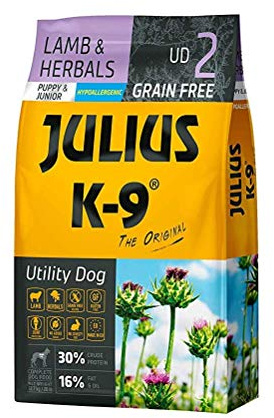 Julius K-9 Arbeitshund Welpen & Junior Lamm & Kräuter getreidefreies, glutenfreies Hunde-Trockenfutter, 1er Pack (1 x 10 kg)