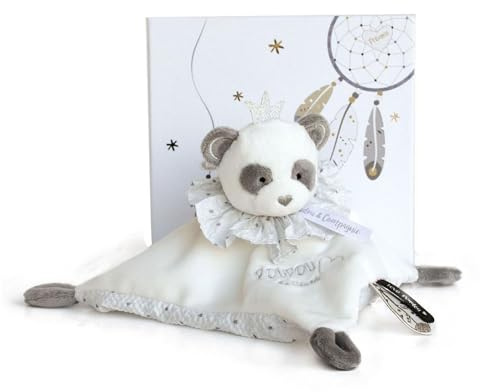 DOUDOU ET COMPAGNIE - Doudou Panda Plat Attrape-Rêves - Panda Gris - 20 cm - Boîte Cadeau - Doux et Réconfortant - Idée Cadeau Naissance Filles et Garçons - Garantie Doudou Perdu - DC3536