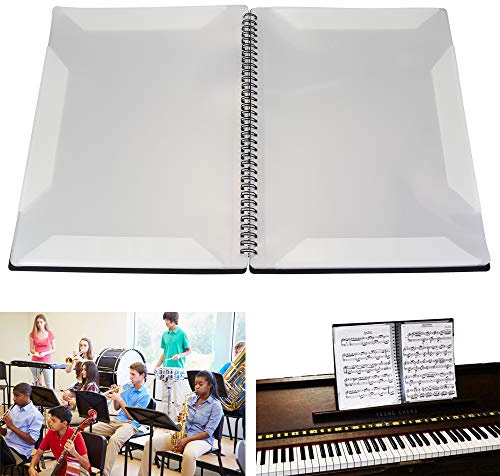 BUZIFU Carpeta para Partituras, Tamaño A4, 30 Fundas, Color Negro, Carpeta Multifuncional con Doble Espiral, Ideal para Organizar Rápidamente Todos Los Papel Caóticos, Partituras, Información y Más