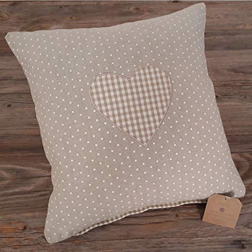 matches21 Kissenhülle Kissenbezug Heimtextilien Landhaus Premium LINA Punkte & Karo Herz Applikation 30x30 1 STK - beige