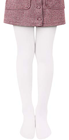 L&K-II Mädchen Ballett Strumpfhose Tanzstrumpfhose mit Fuß 80 DEN Blickdicht Mikrofaser Farbig 27251 Weiß 122/128