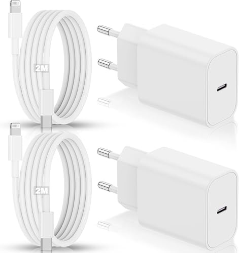 iPhone Schnellladegerät, 2Pack USB C Ladegerät und Lightning Ladekabel 2M, iPhone Ladestecker Netzteil Stecker Adapter mit Kabel für Apple Phone 14/13/12/11 Pro Max/Mini/Plus/8/6s/SE,iPad