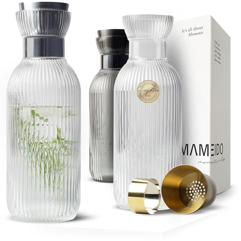 MAMEIDO Carafe Eau en Verre 1 l, Carafe en Verre avec bec verseur et passoire, Pichet Eau élégant pour Les Occasions Spéciales (Crystal Silver)