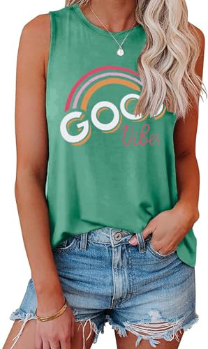 Cuptacc Tanktopp damer 2024 sommar rund hals tryck ärmlös blus damer lös, Goodvibes grön, M