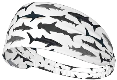 Sharks Nautische Workout-Stirnbänder für Jungen, modisch, Sport, Schweißbänder, Yoga-Haarbänder für Fitness, elastisch, athletisch, rutschfest, feuchtigkeitsableitend, Kopftuch für Herren, Damen,