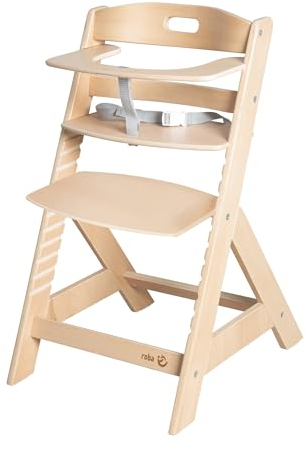 roba Babyhochstuhl Liv Up - Mitwachsender Hochstuhl aus Holz - Verstellbarer Kinderhochstuhl mit Schrittgurt - ab 6 Monaten bis 70 kg - Natur-FSC