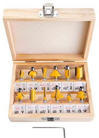 HPMAISON 12tlg. Fräser Set für Oberfräsen, Zylindrischer Schaft 8 mm, präzise Hartmetall Schneideplatten, Holzfräs Bits Fräser Set für Kantenfräse, Holzfräse, Holzbearbeitung