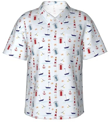 VOSERY Camicie hawaiane da uomo - Barca a vela nautico casual a maniche corte da uomo - Camicia estiva abbottonata da spiaggia, Nero , 3XL