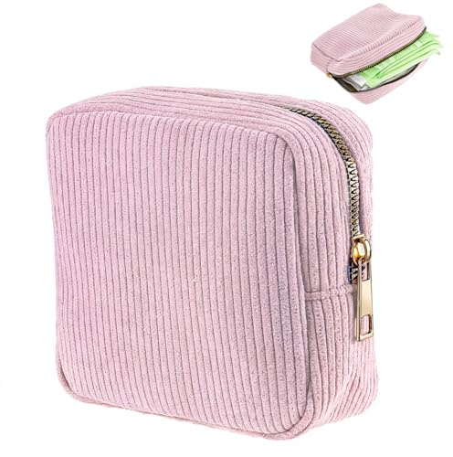 JIEYAO förvaringspåse för bindor Tampon, bindväska för dambindor av manchester liten kosmetikväska mini necessär mjuk förvaringspåse periodväska bärbar sminkväska för damer och flickor (Rosa), Rosa